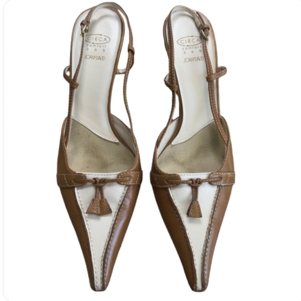 Joan & David Comfort 365 Pointy Heel Shoes Slingback Sandals Leather Tan Size 9